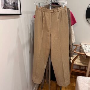 Tan high-waisted straight-leg trousers